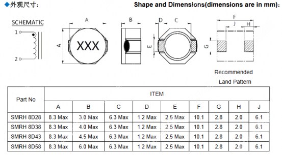SMRH8D43-6R8N катушка индуктивности SXN даташит схема