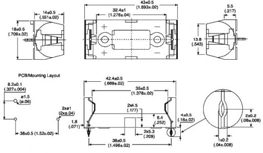 CR123A Battery Holder(BHC-CR123A) батарейный отсек RUICHI даташит схема