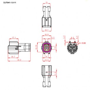 DJ7041-1.8-11 (18AWG 200mm) автомобильный соединитель RUICHI даташит схема